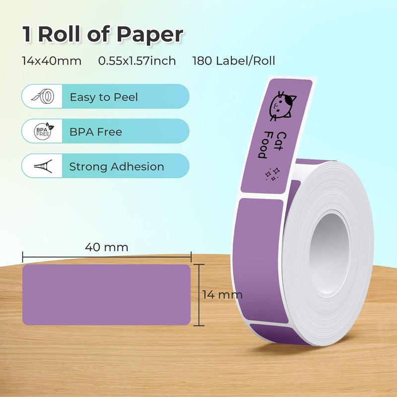 Nelko Genuine P21 Label Maker Tape, Adapted Label Print Paper, 14x40mm (0.55"x1.57"), Standard Laminated Labeling Replacement, Multipurpose of P21 Label Maker, 180 Tapes/Roll, 1 Roll, Dark Purple - Image 2